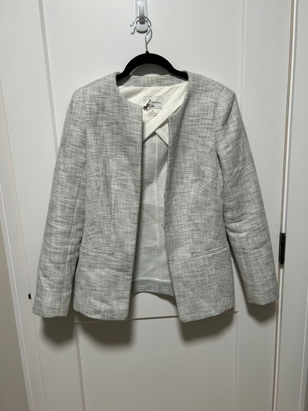 Club Monaco Womens Grey Textured Open-Front Blazer Jacket